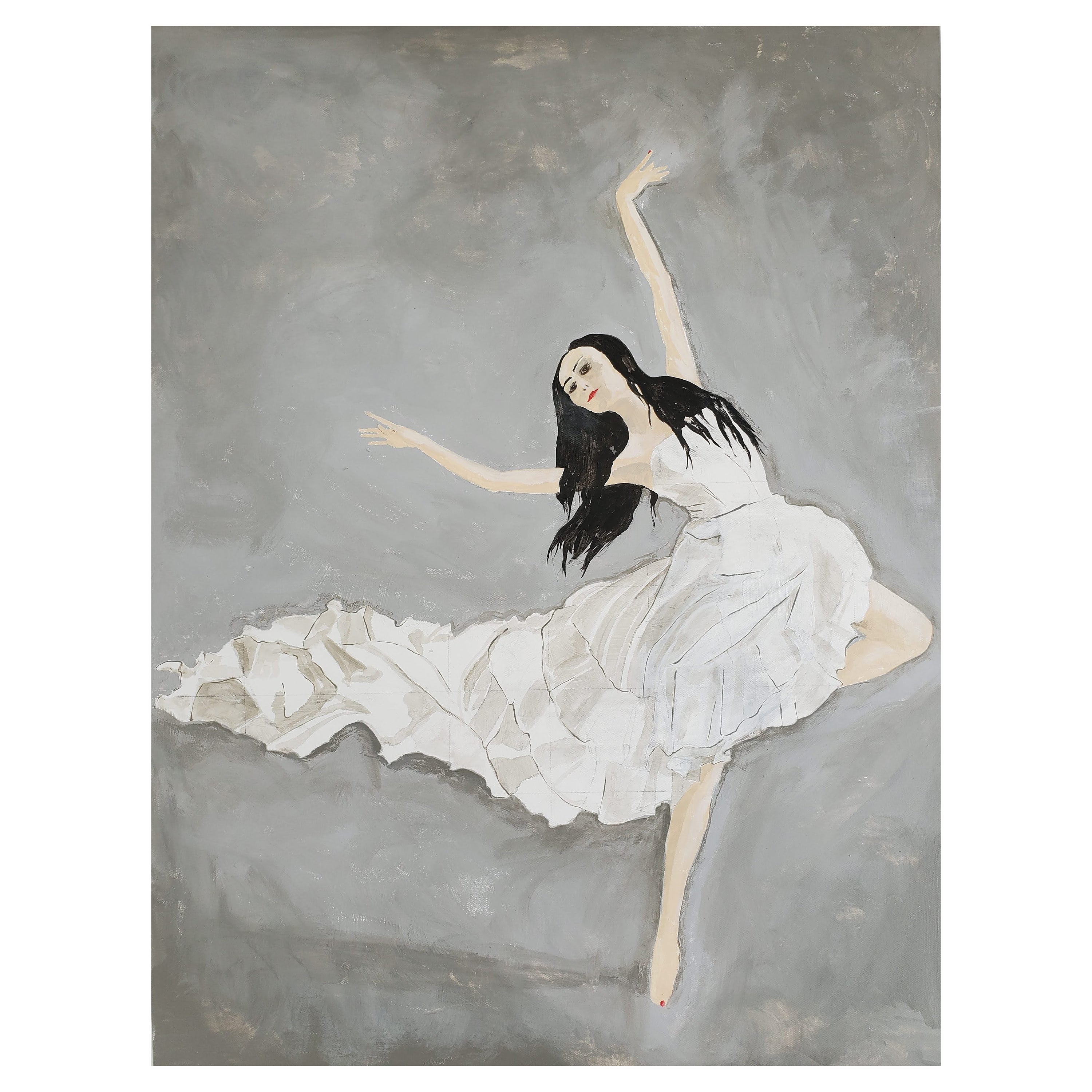 "Tocar el vacío" Figurativo Mixto sobre Lienzo, Gris, Blanco, Negro en venta
