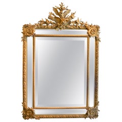 Antique French Louis XVI Style Gold Leaf Beveled Mirror