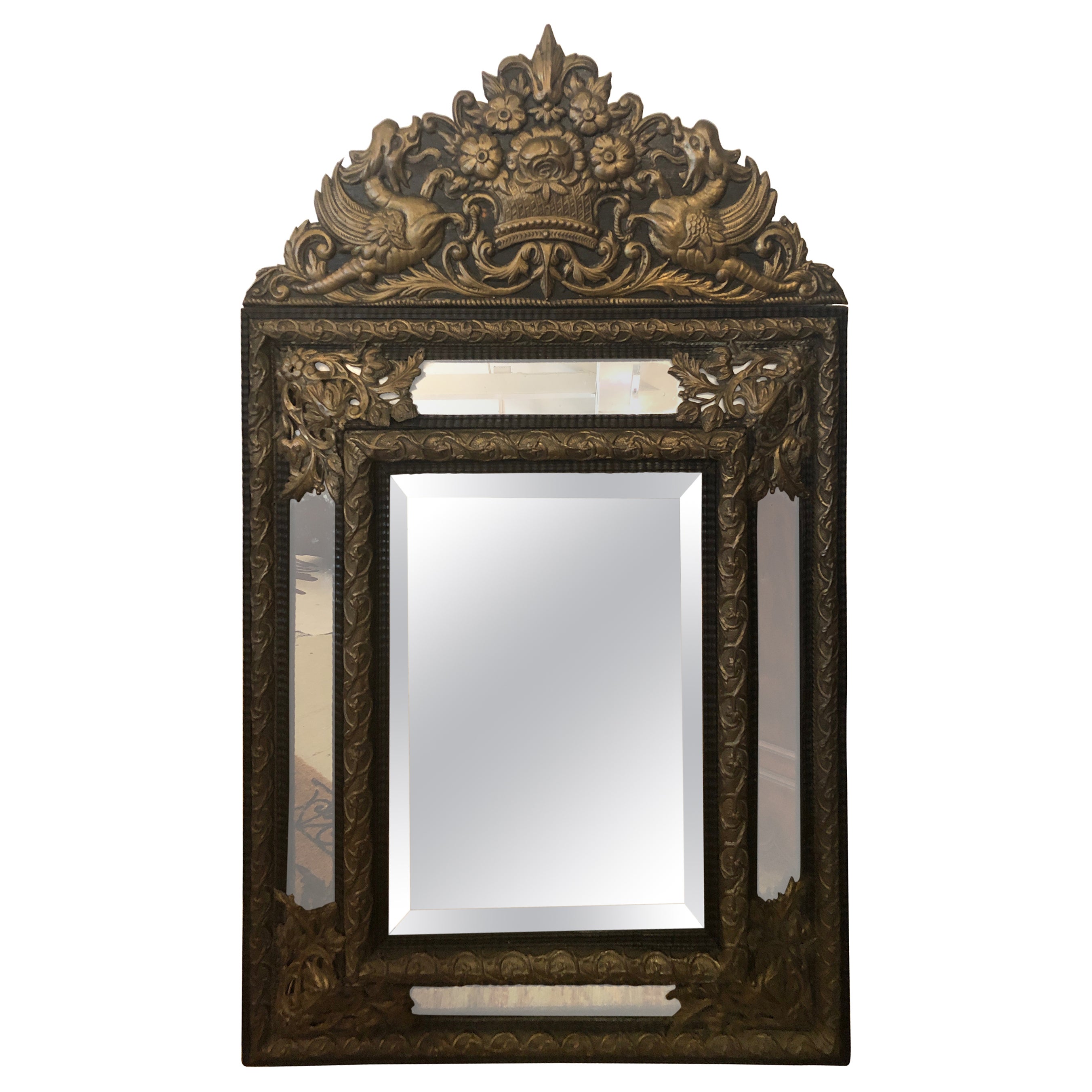 Small Antique Ornate Brass Mirror at 1stDibs