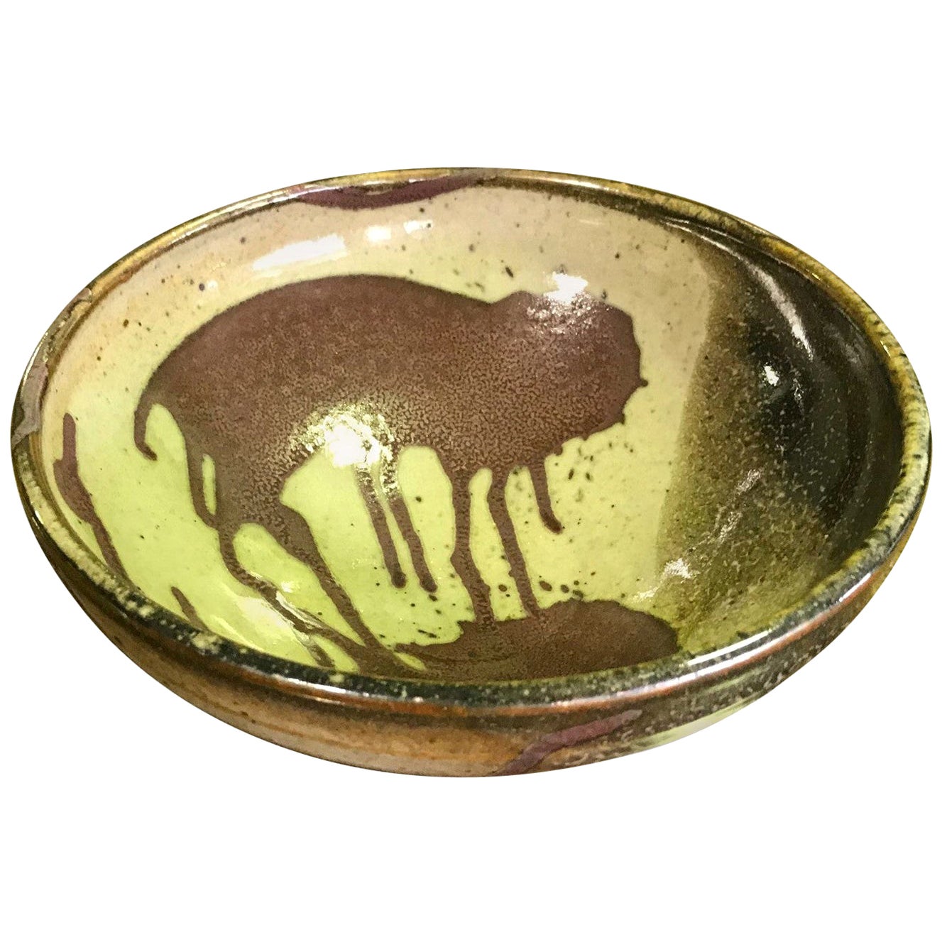 Glen Lukens Signed MidCentury Modern Glazed Ceramic Pottery Bowl For Sale at 1stDibs