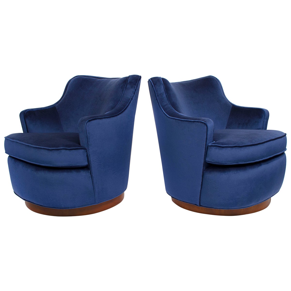 Pair of Navy Blue Velvet Swivel Club Chairs at 1stDibs