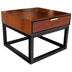 Walnut End Table on Black Frame Base