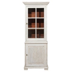 Swedish 19th Century Painted Wood Two-Part Vitrine Cabinet with Glass Door