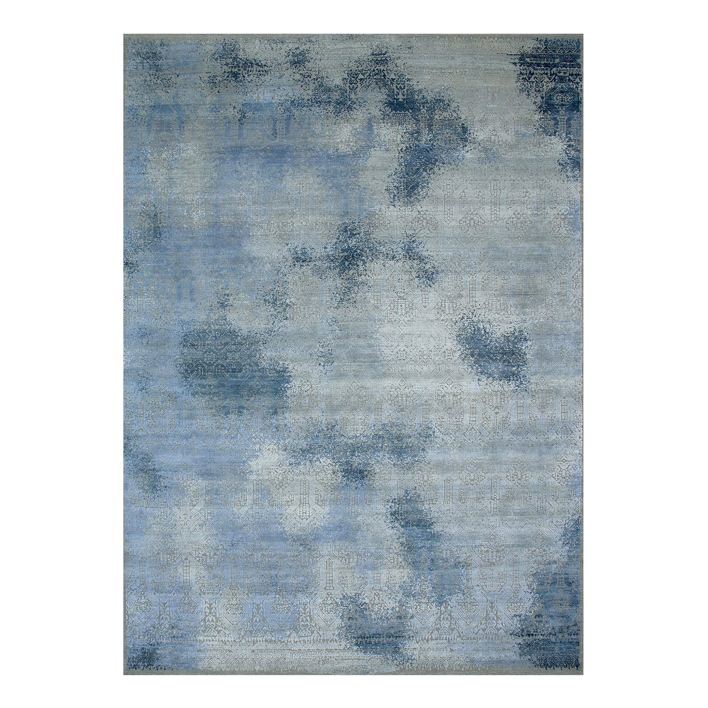 Wool and Silk Rug, Kimia Grey Blue, Edition Bougainville For Sale