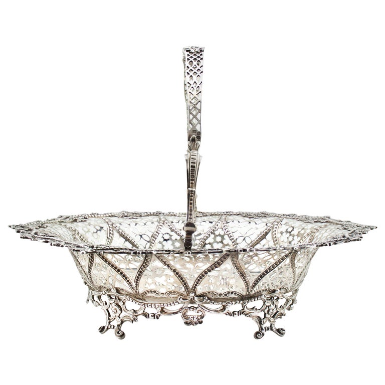 Antique Victorian sterling silver bread basket or fruit dish, London 1856 at 1stDibs