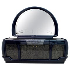 Postmodern Blue Lacquer and Black Marble Sideboard by DBM, Italy, 1980s