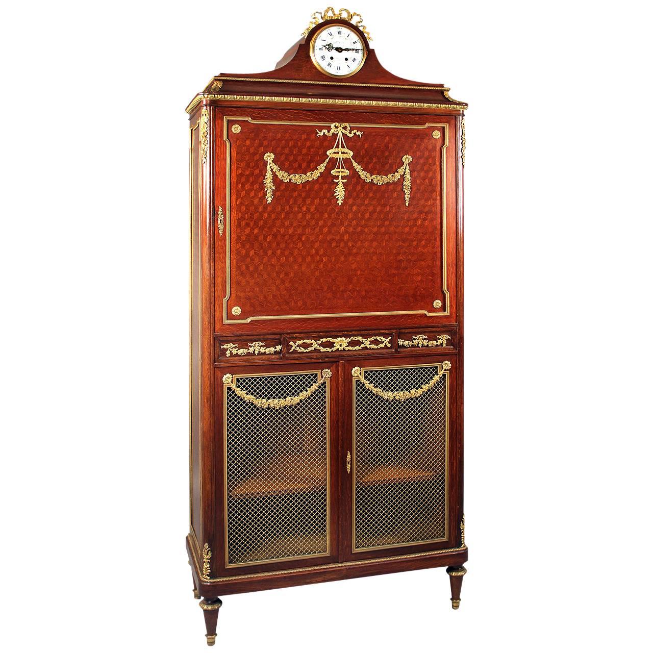 Gilt Bronze-Mounted Louis XVI Style, Parquetry Tall Cabinet by François Linke