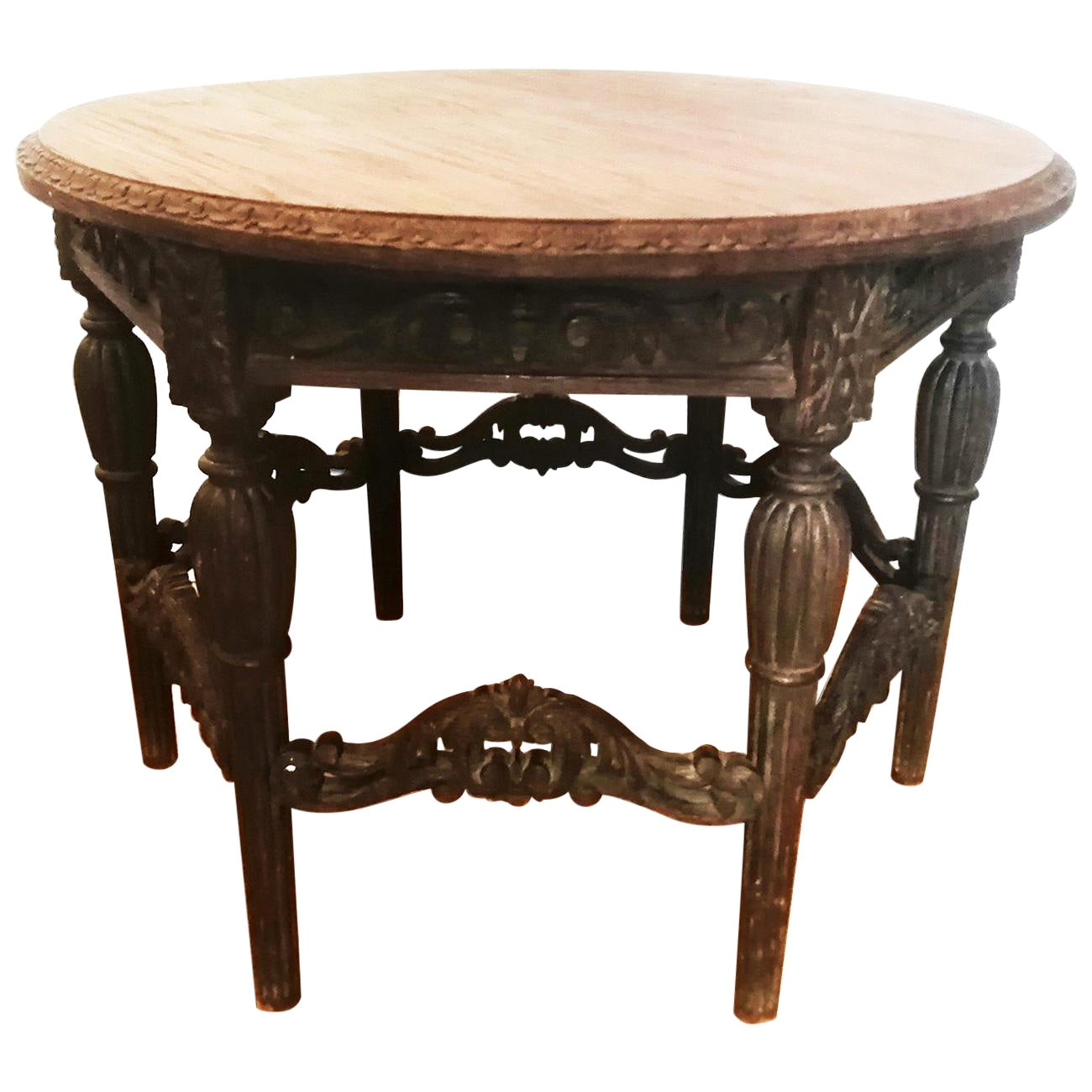 Antique Round Table Renaissance Revival 19th Century For Sale