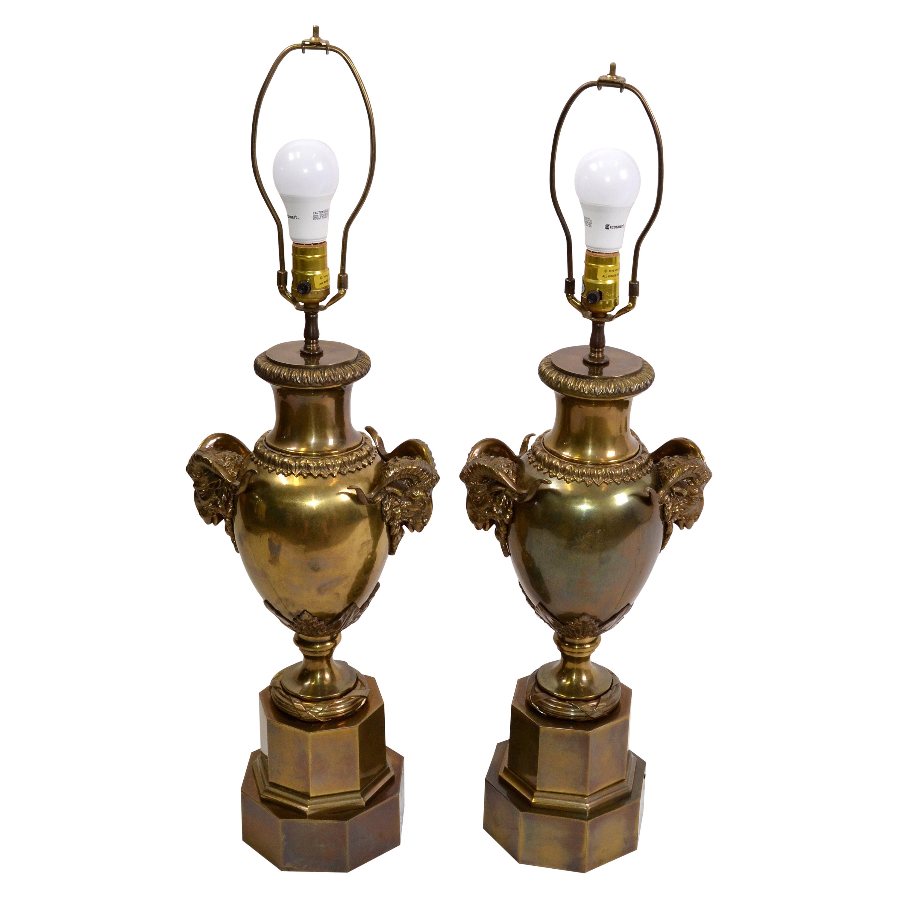 Large Chapman Brass Lamp with Rams Head Detail For Sale at 1stDibs