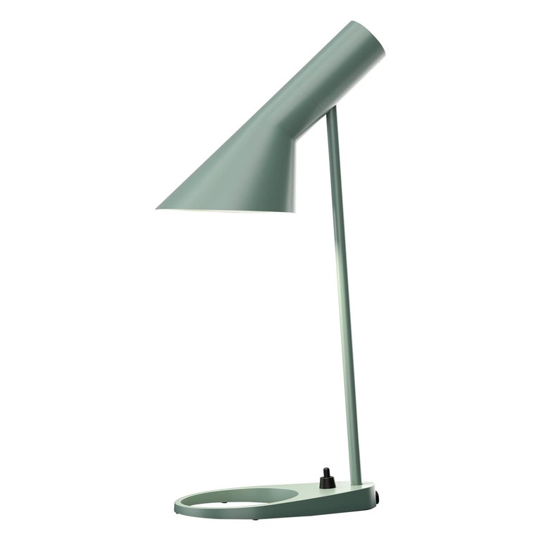 Arne Jacobsen 'AJ Mini' Tischlampe aus blassem Petroleum für Louis Poulsen  im Angebot bei 1stDibs