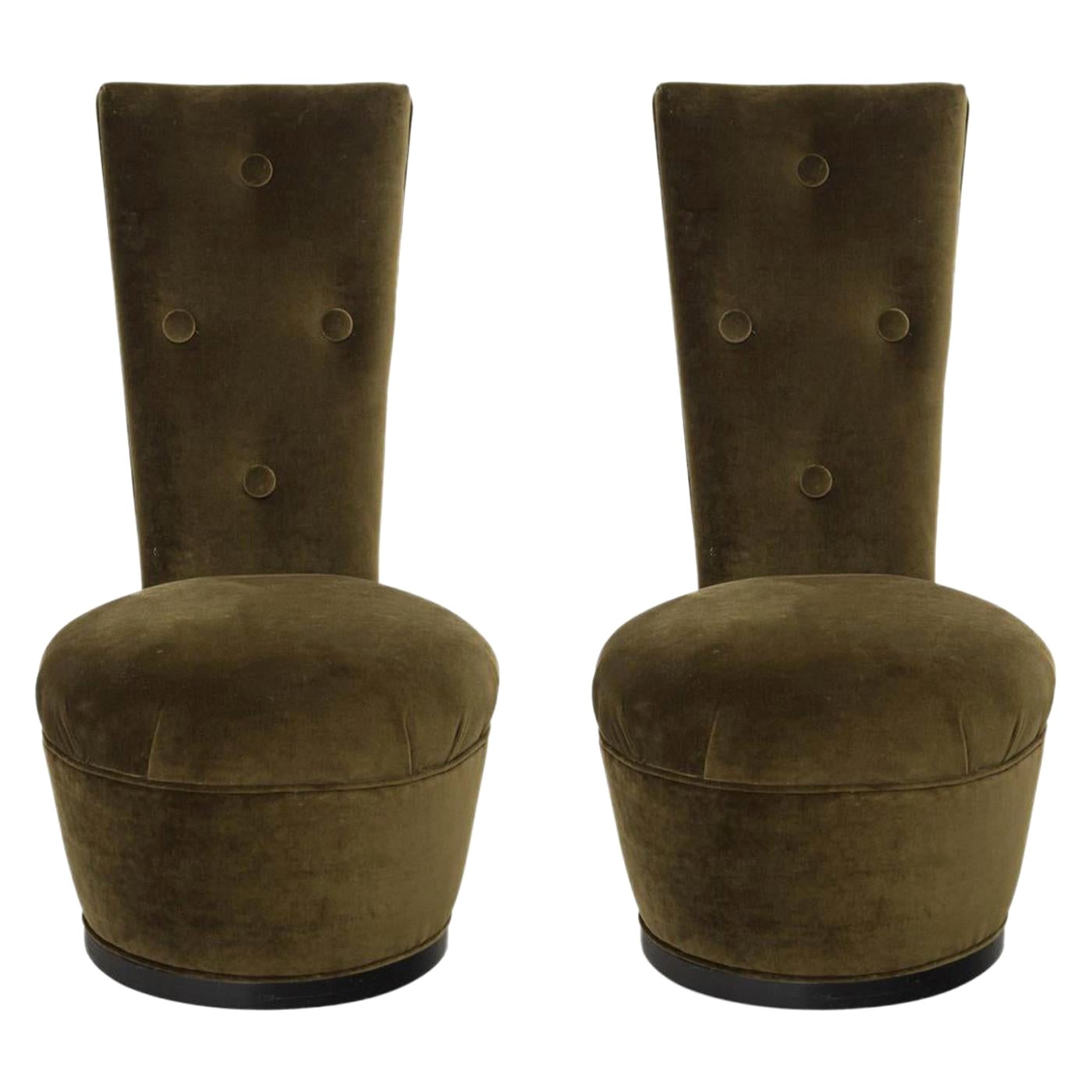 Pair of James Mont Green Velvet Chairs