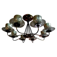 Large Gerald Thurston for Lightolier Brass, Iron and Glass Chandelier