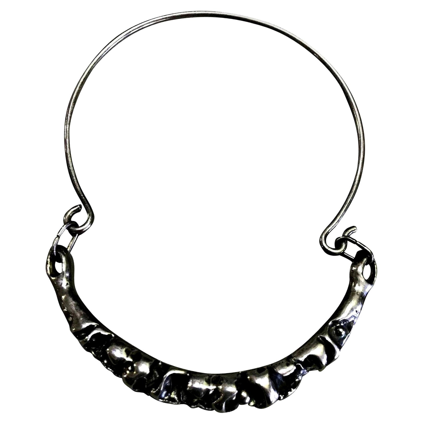 Mid-Century Modern Brutalistische exquisite Sterlingsilber-Halskette mit Kragen Choker Halskette im Angebot