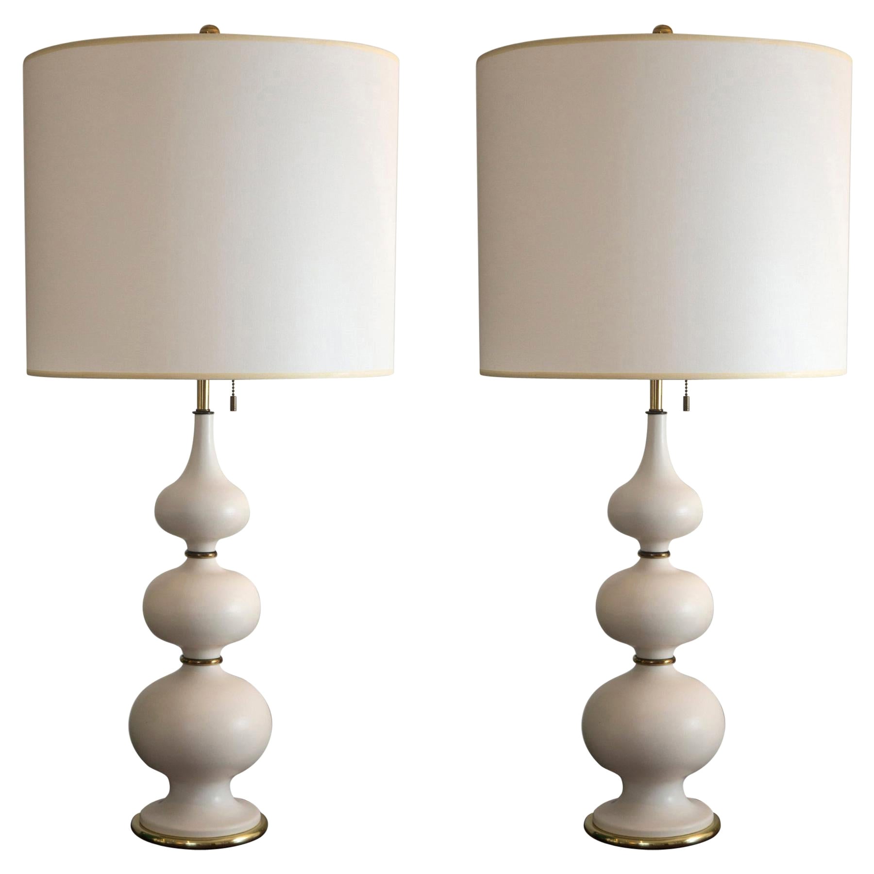 Pair of Tall Cream Lamps by Gerald Thurston
