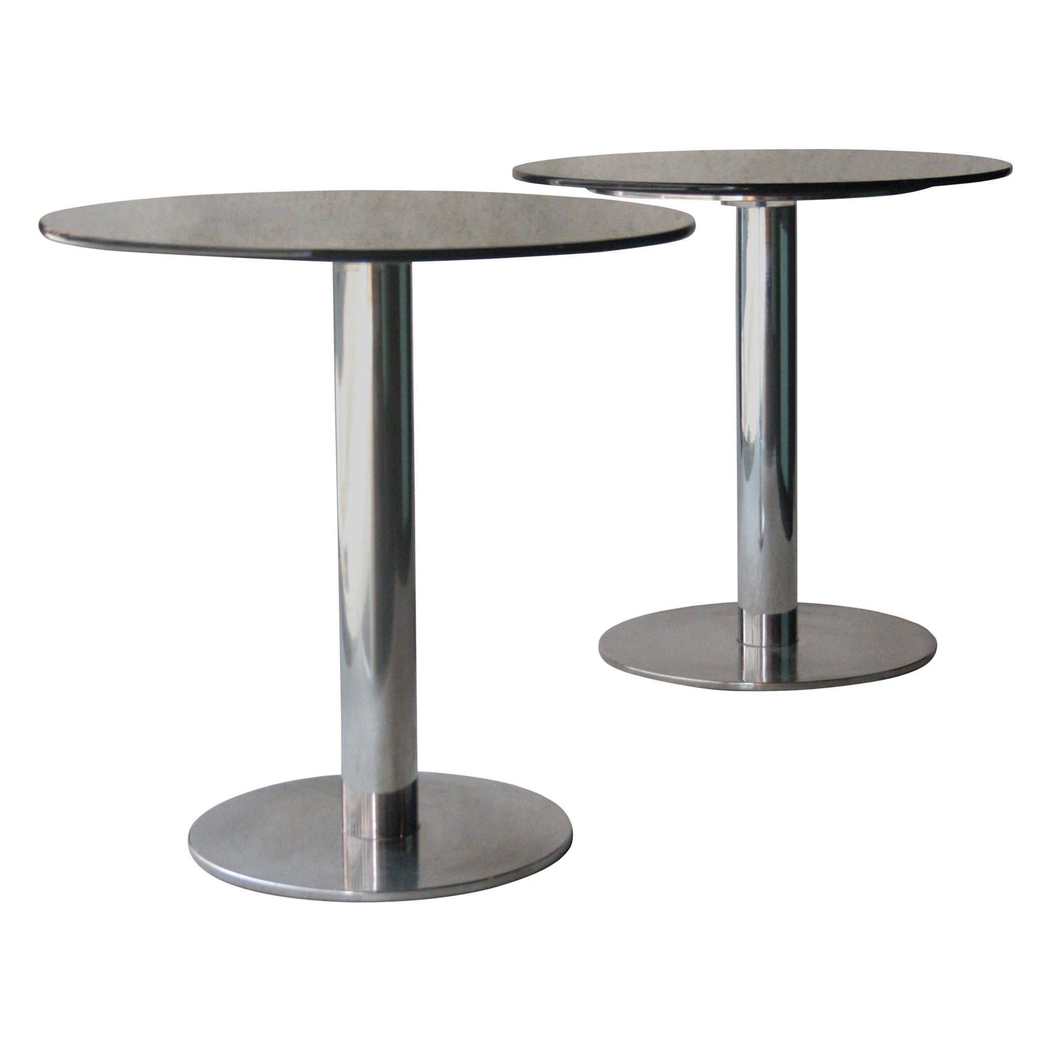Mid-Century Modern Metal Smoked Glass Pair of Bovine Auxiliar Tables, Italy 1970 For Sale