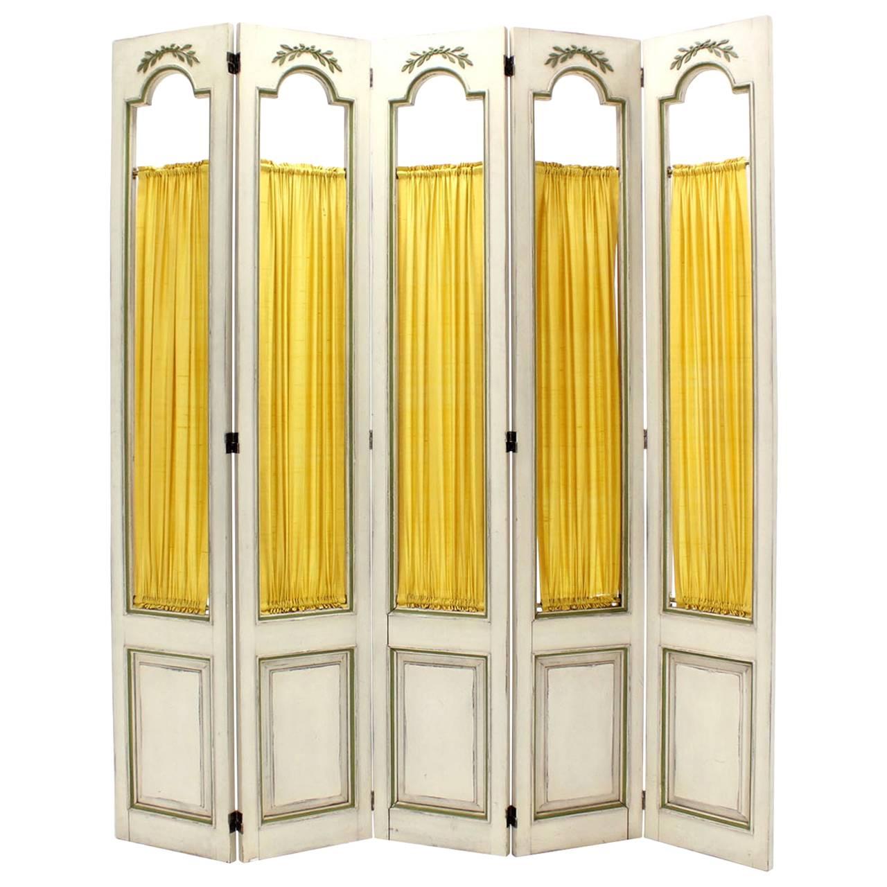 Five Panel French Room Divider Folding Screen Painted