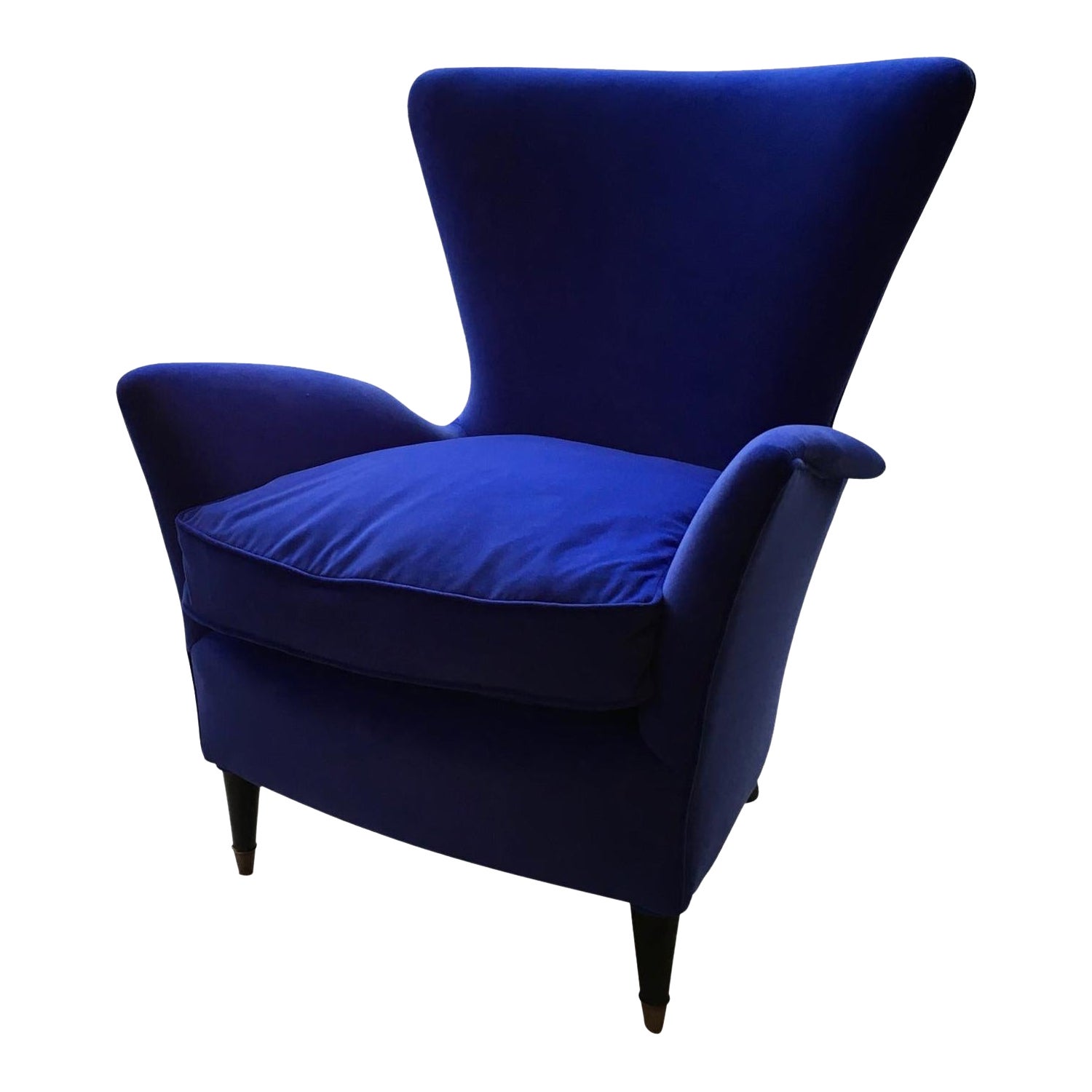 Single 1950's Sculptural Italian Lounge Chair, royal blue velvet, attr. to Ponti For Sale
