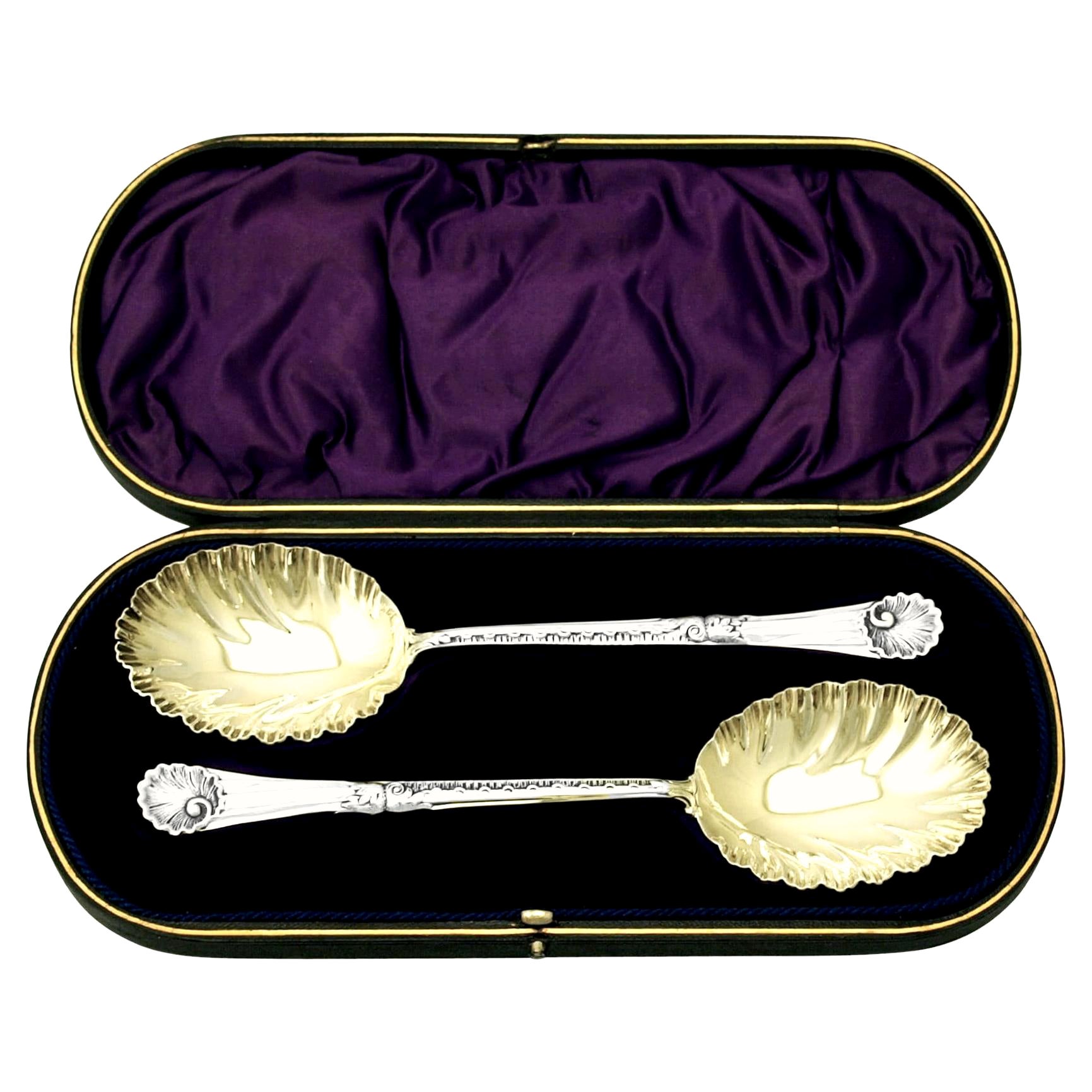 1898 Victorian English Sterling Silver Fruit Spoons  For Sale
