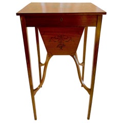Antique English Satinwood Sewing Table Delicately Painted, circa 1870-1880