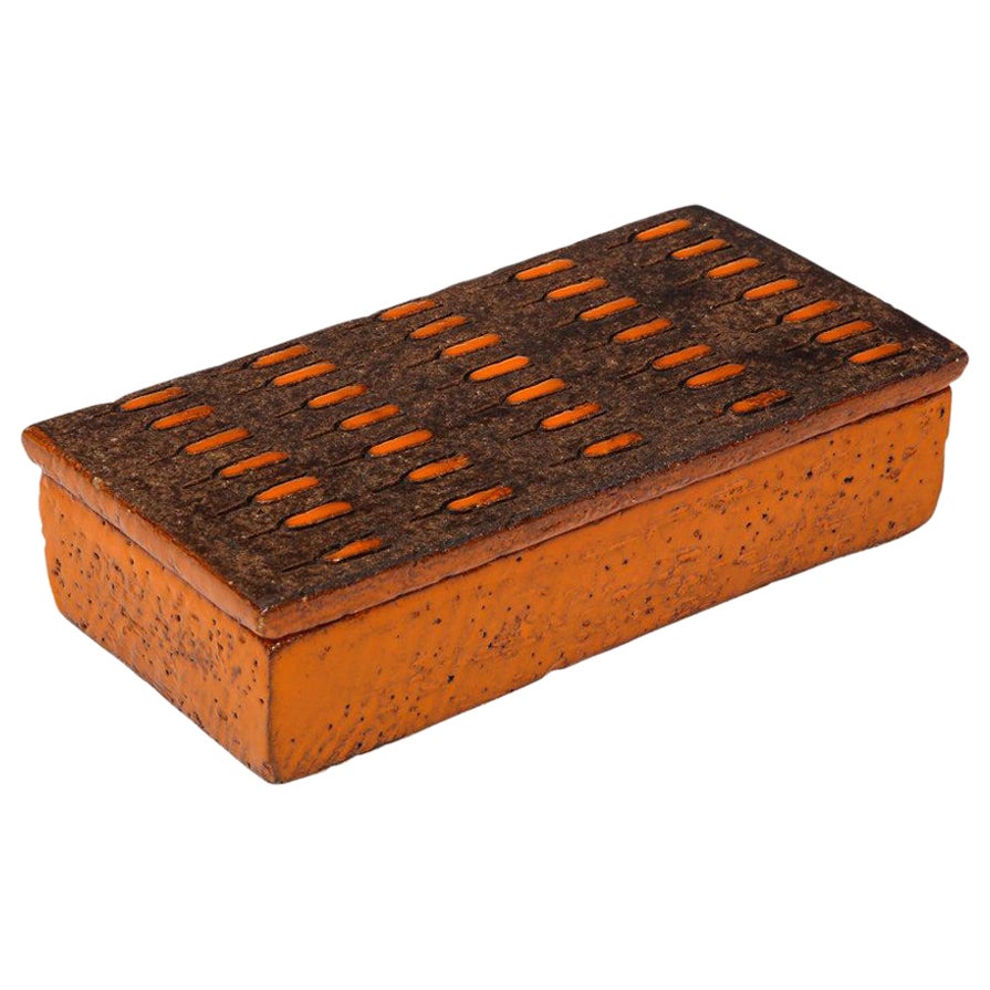 Boîte Bitossi:: en céramique:: orange et brun mat:: signée