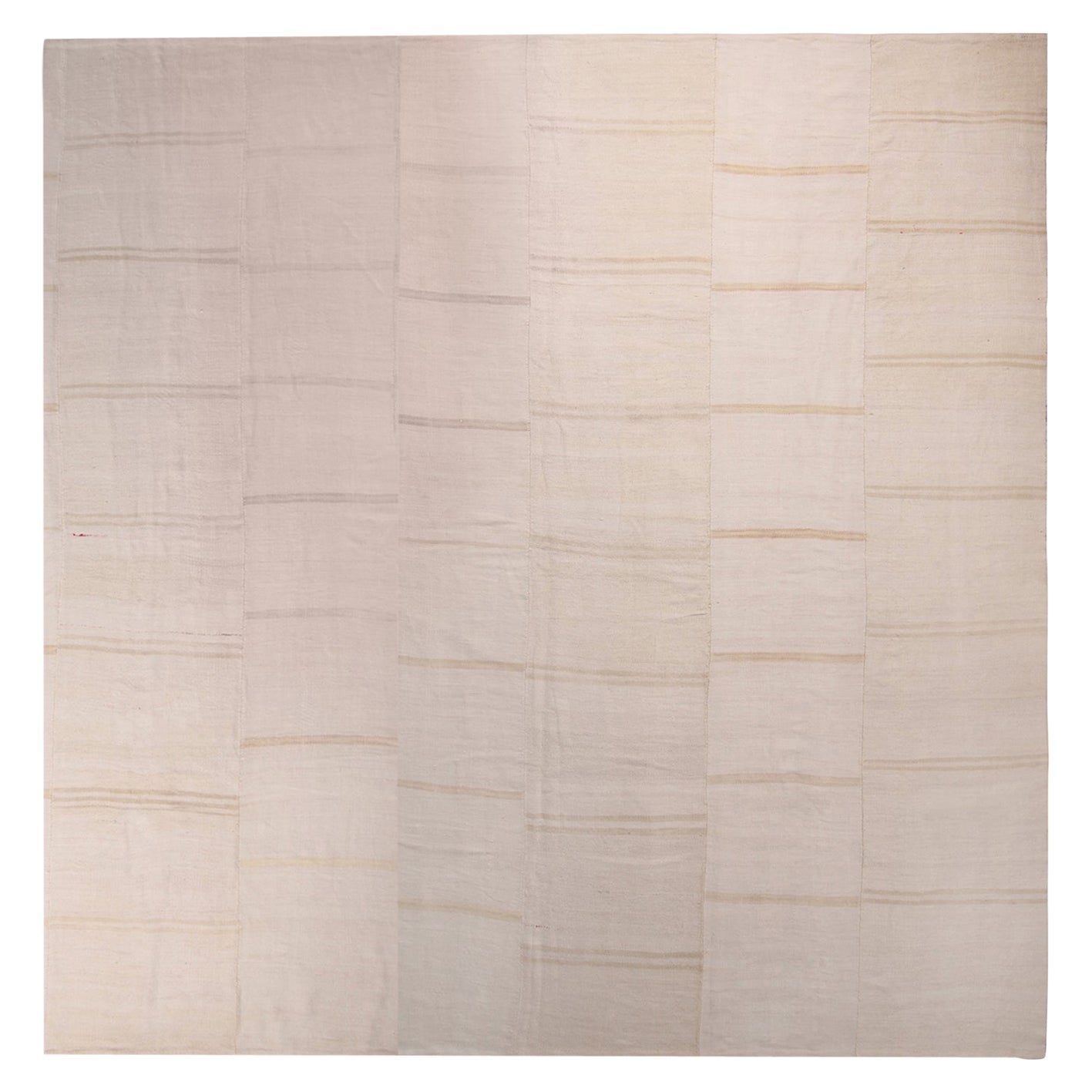 Vintage Geometric Striped Beige and Off-White Wool Kilim Rug by Rug & Kilim