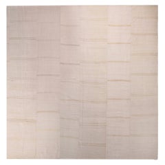 Vintage Geometric Striped Beige and Off-White Wool Kilim Rug by Rug & Kilim