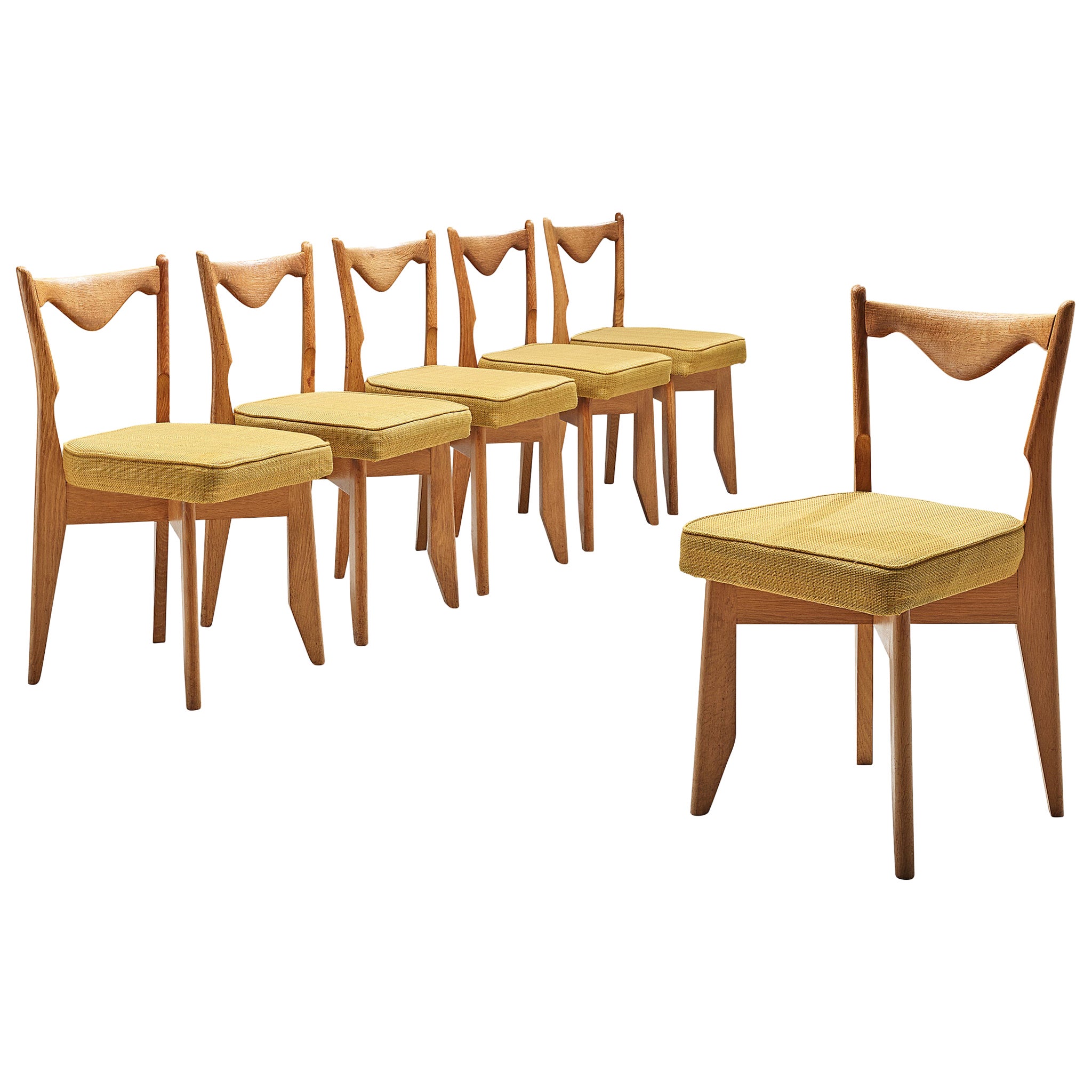 Large Set of Dining Chairs in Solid Oak by Guillerme et Chambron For Sale at 1stDibs
