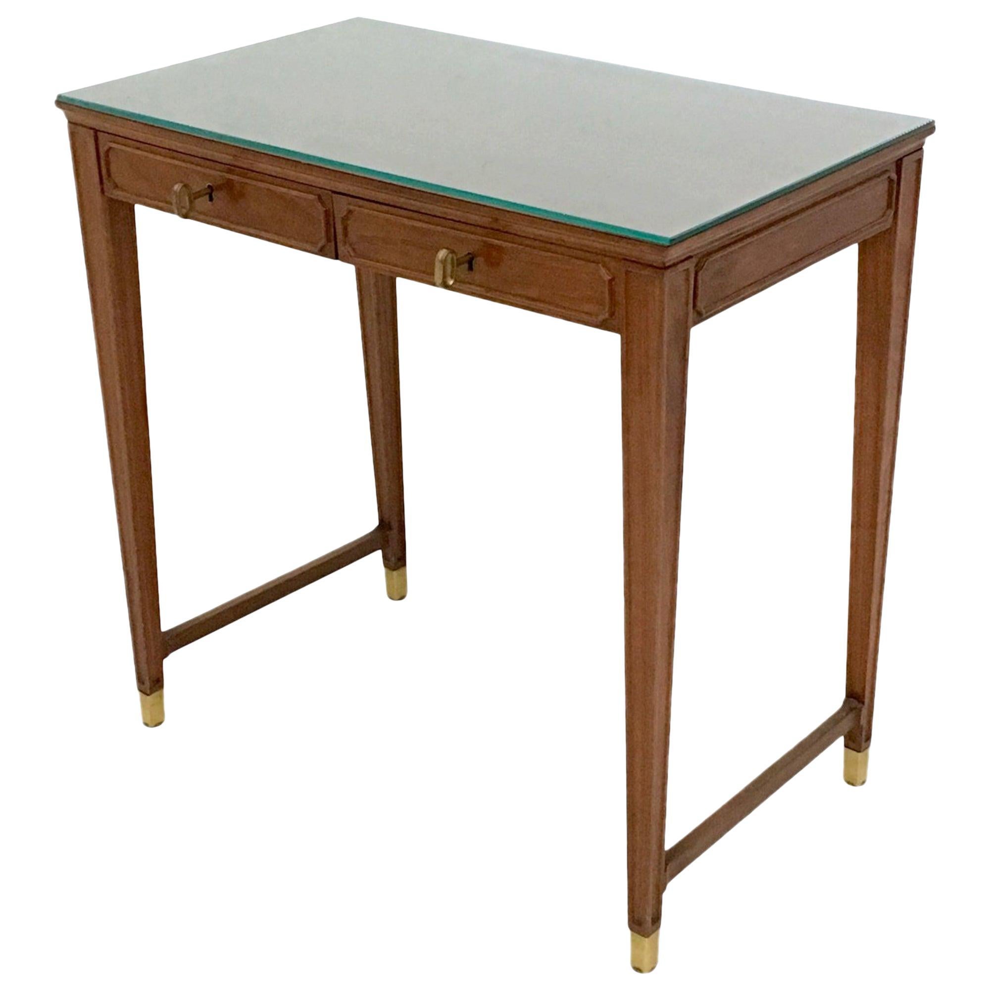 Vintage Walnut and Crystal Bedroom Writing Desk in the Style of Gio Ponti, Italy