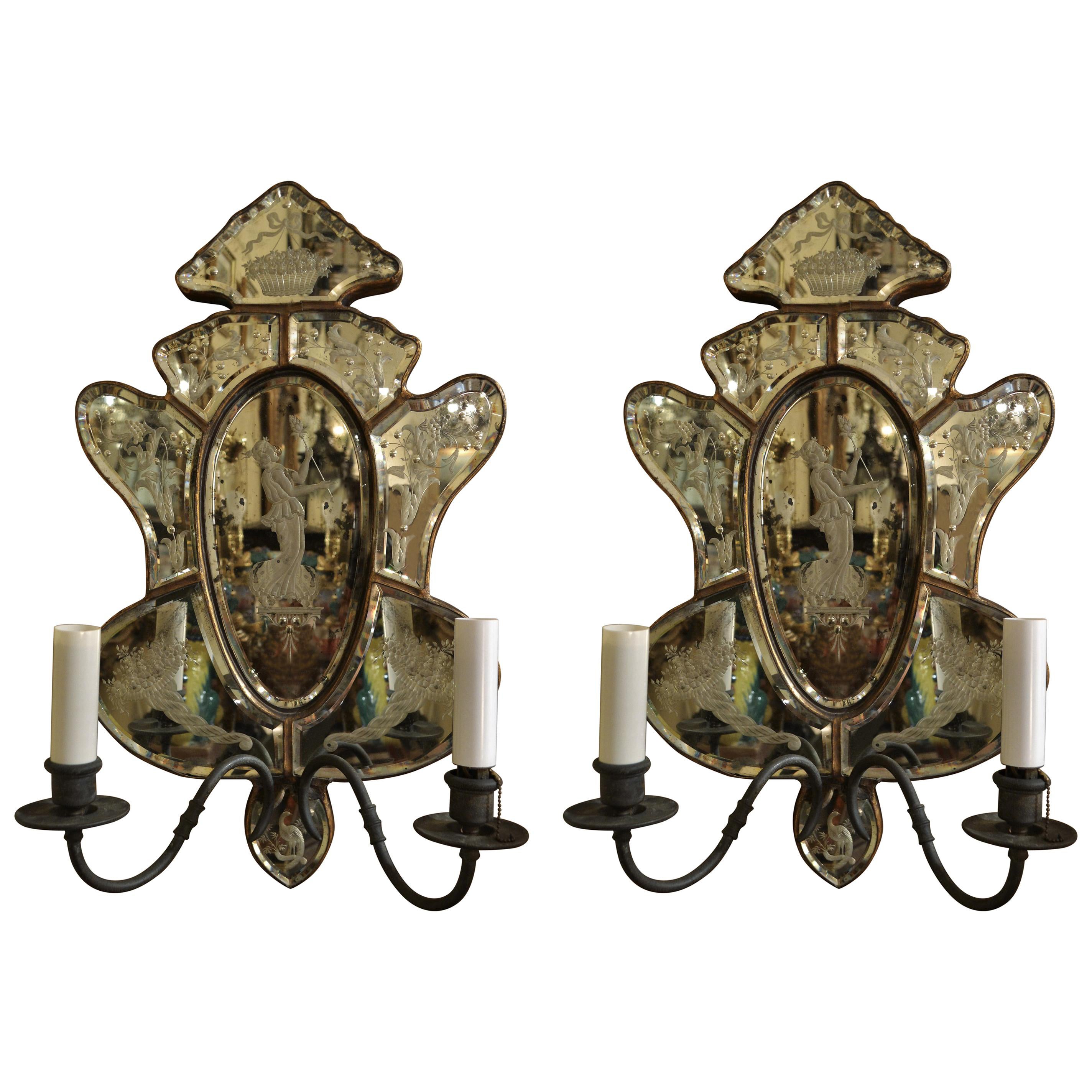 Pair of Antique Venetian Glass Sconces