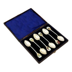 1900s Edwardian Sterling Silver and Enamel Spoons