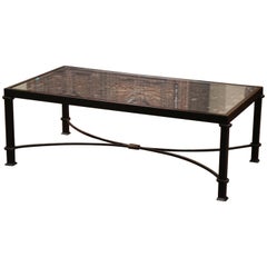 Glass Top Painted Iron Coffee Table Made with 19th Century French Gate Balcony