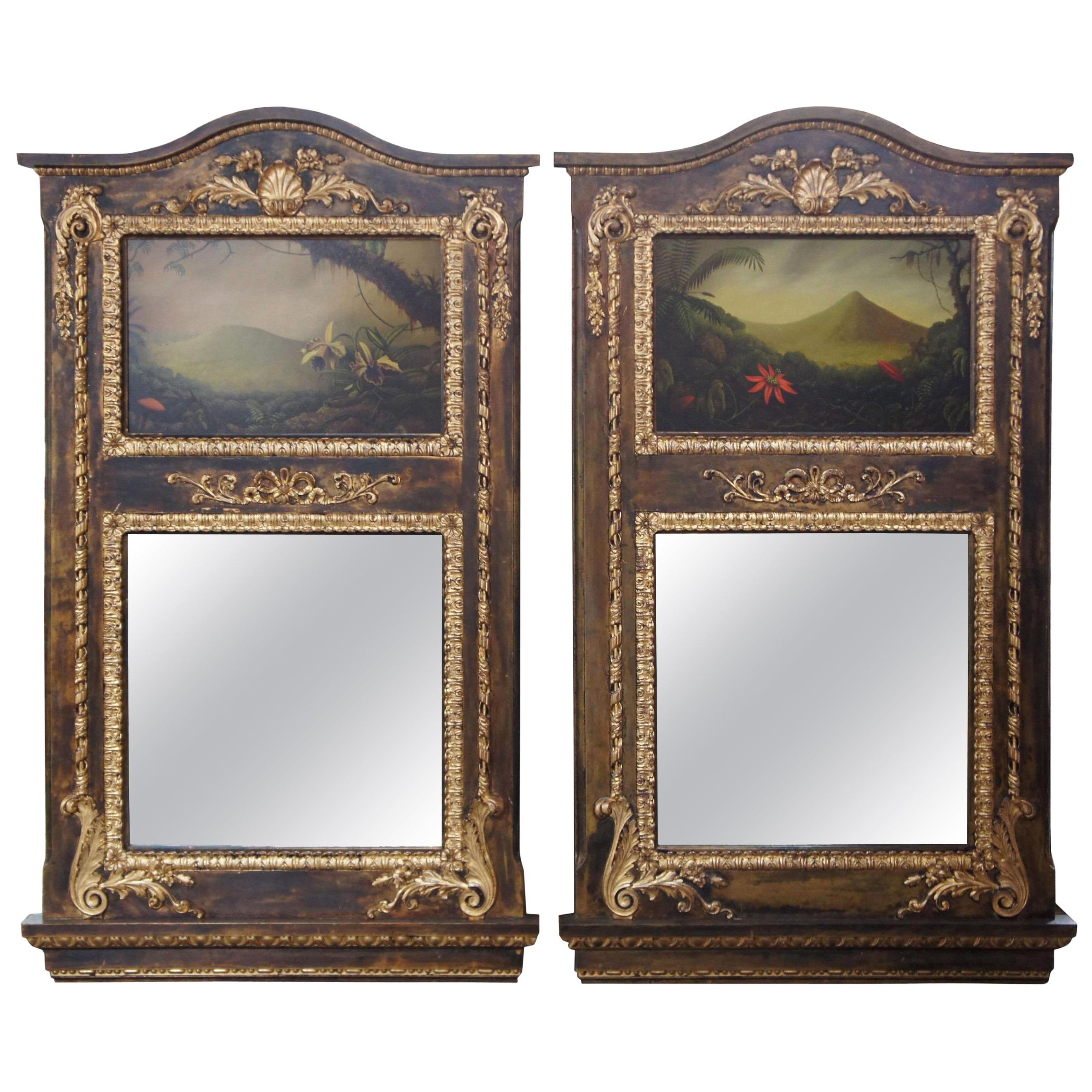 2 miroirs muraux monumentaux néoclassiques avec peintures à l'huile originales de Peter Edlund