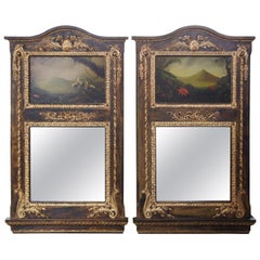2 Monumental Neoclassical Wall Mirrors with Original Peter Edlund Oil Paintings