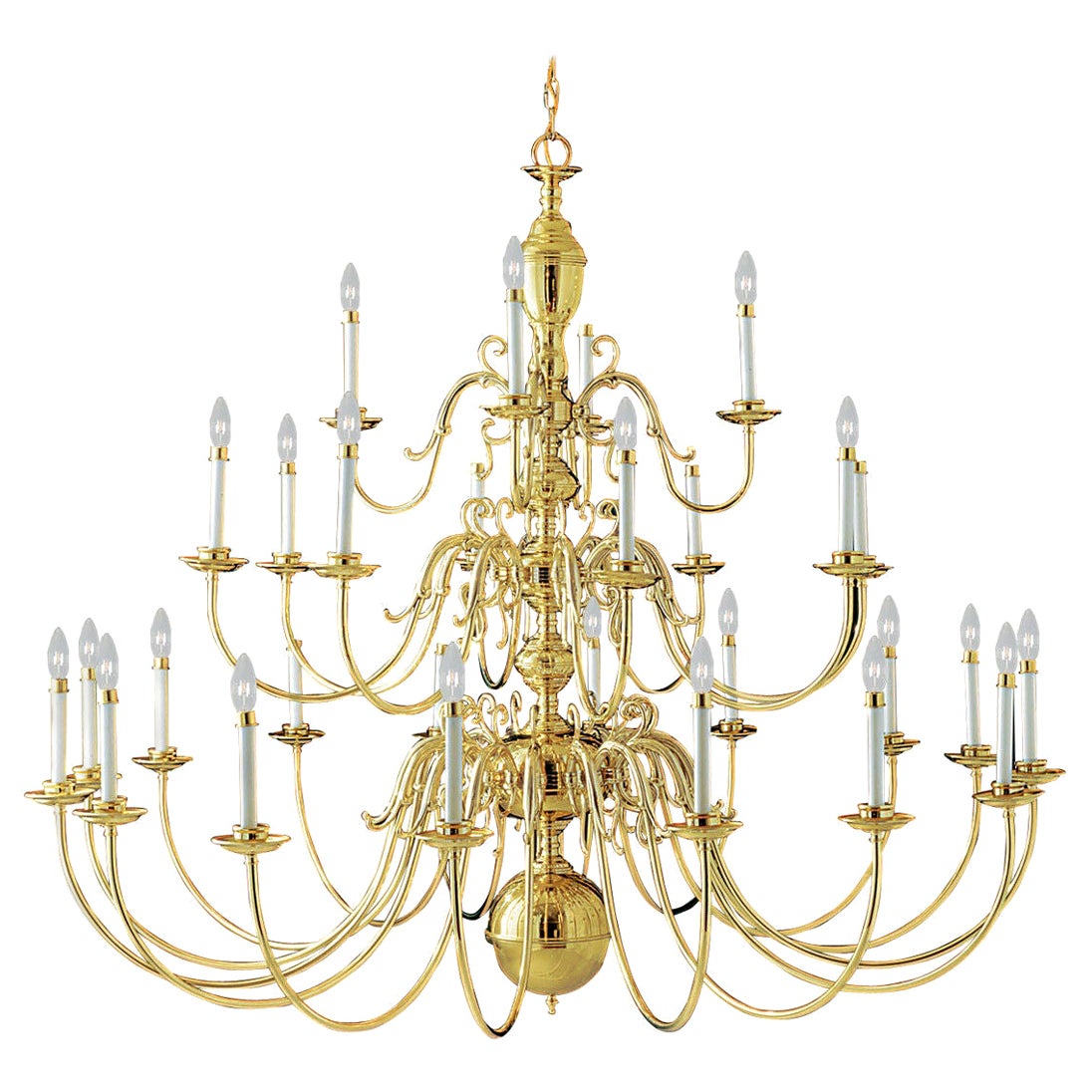 Brass French Twelve Candle Williamsburg Style Chandelier at 1stDibs