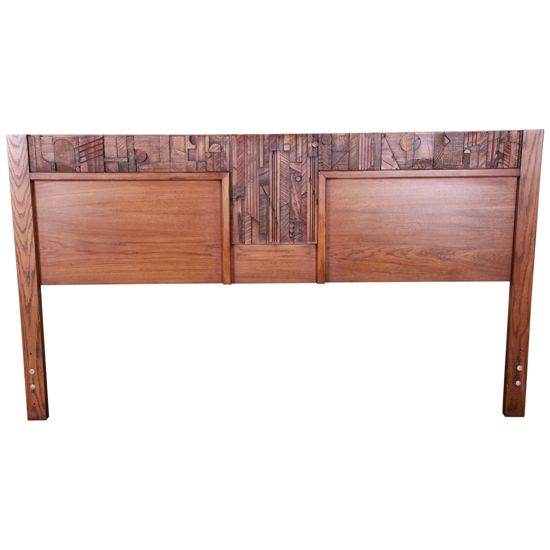 1970s King Size Oak Floating Headboard with Bedside Tables For Sale at