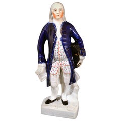 Figura in ceramica Staffordshire di Benjamin Franklin, con nome sulla base