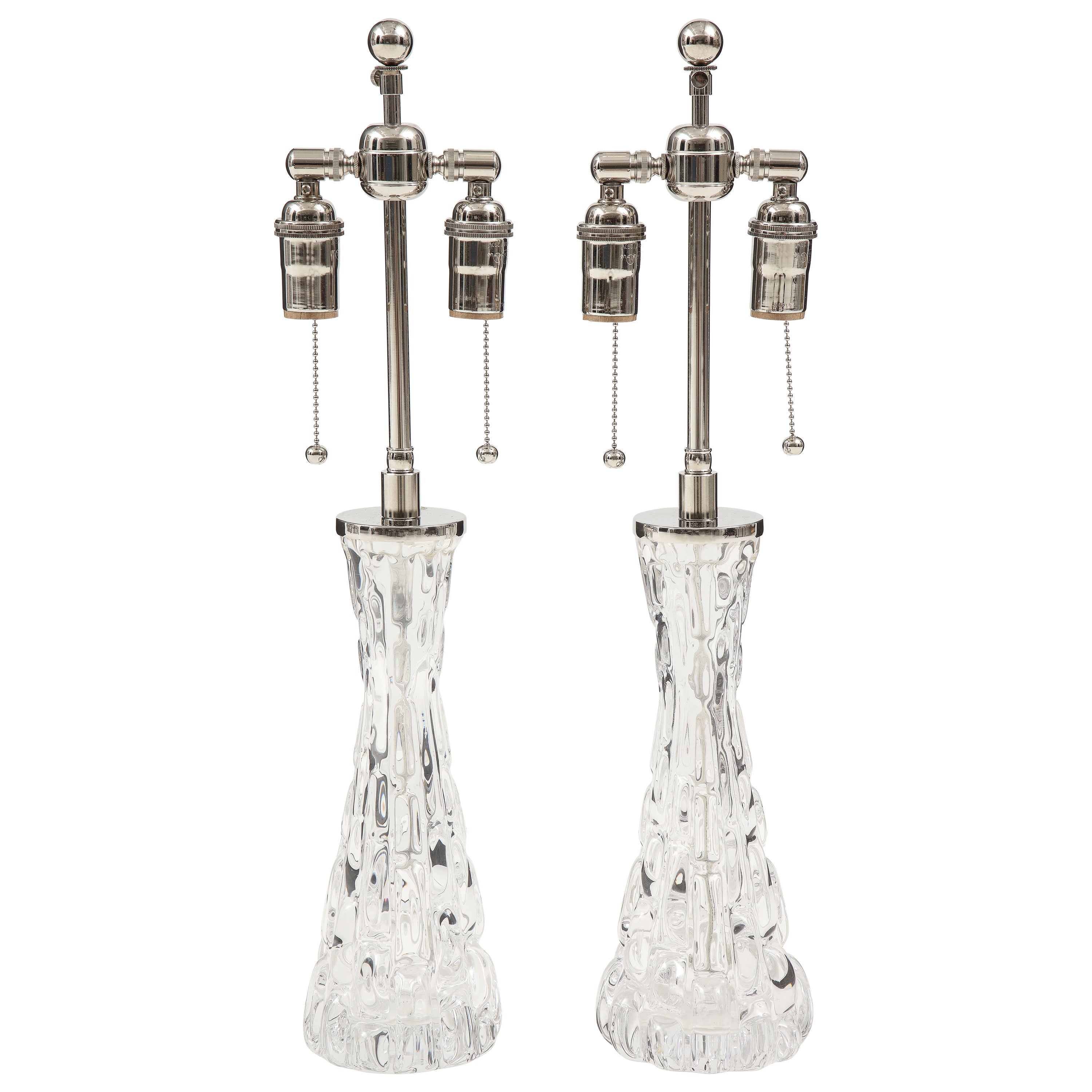 Pair of Red Orrefors Crystal Lamps For Sale at 1stDibs