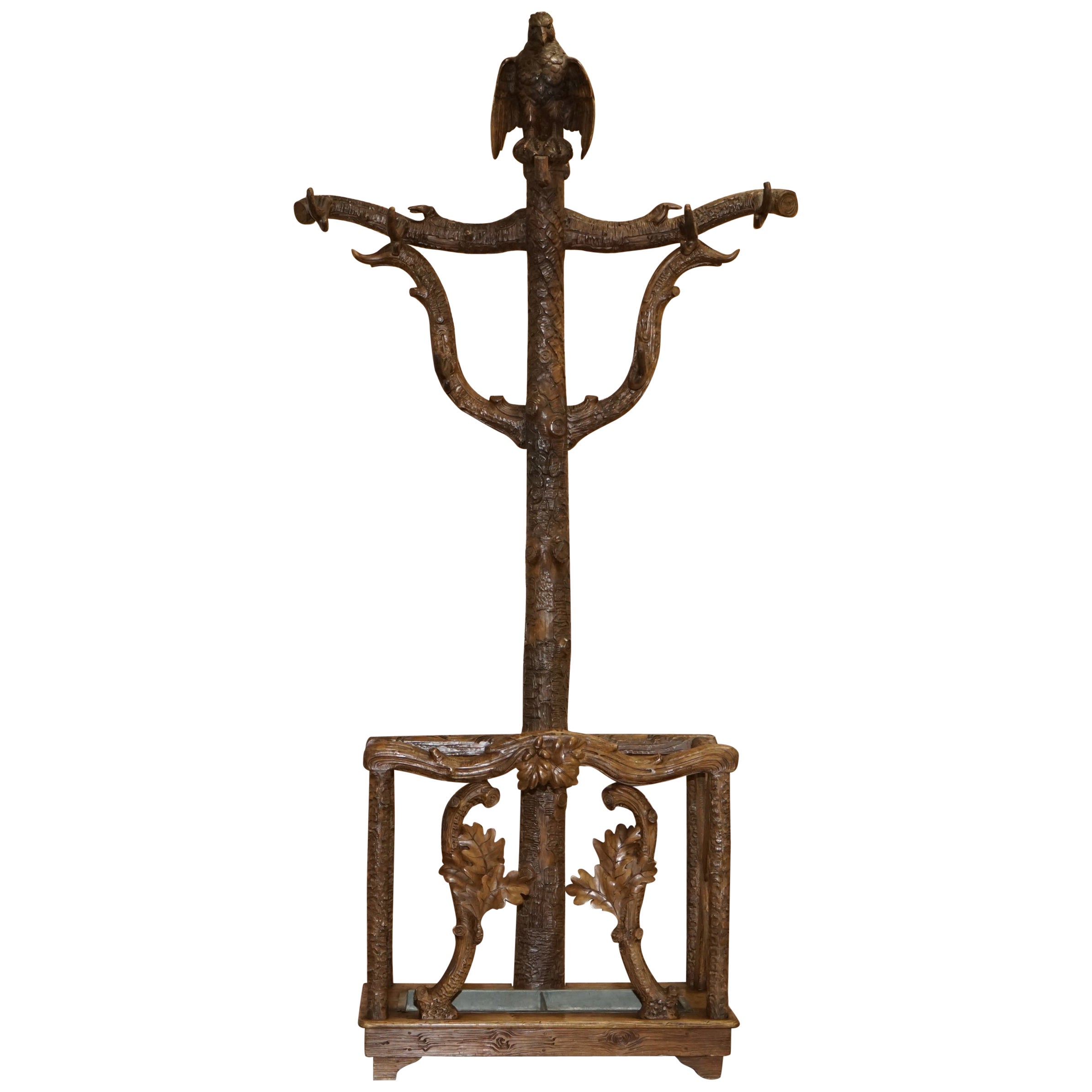 Rare Antique Black Forest Carved Tree Shaped Coat Rack, Umbrella Hall Stand Tree For Sale at 1stDibs