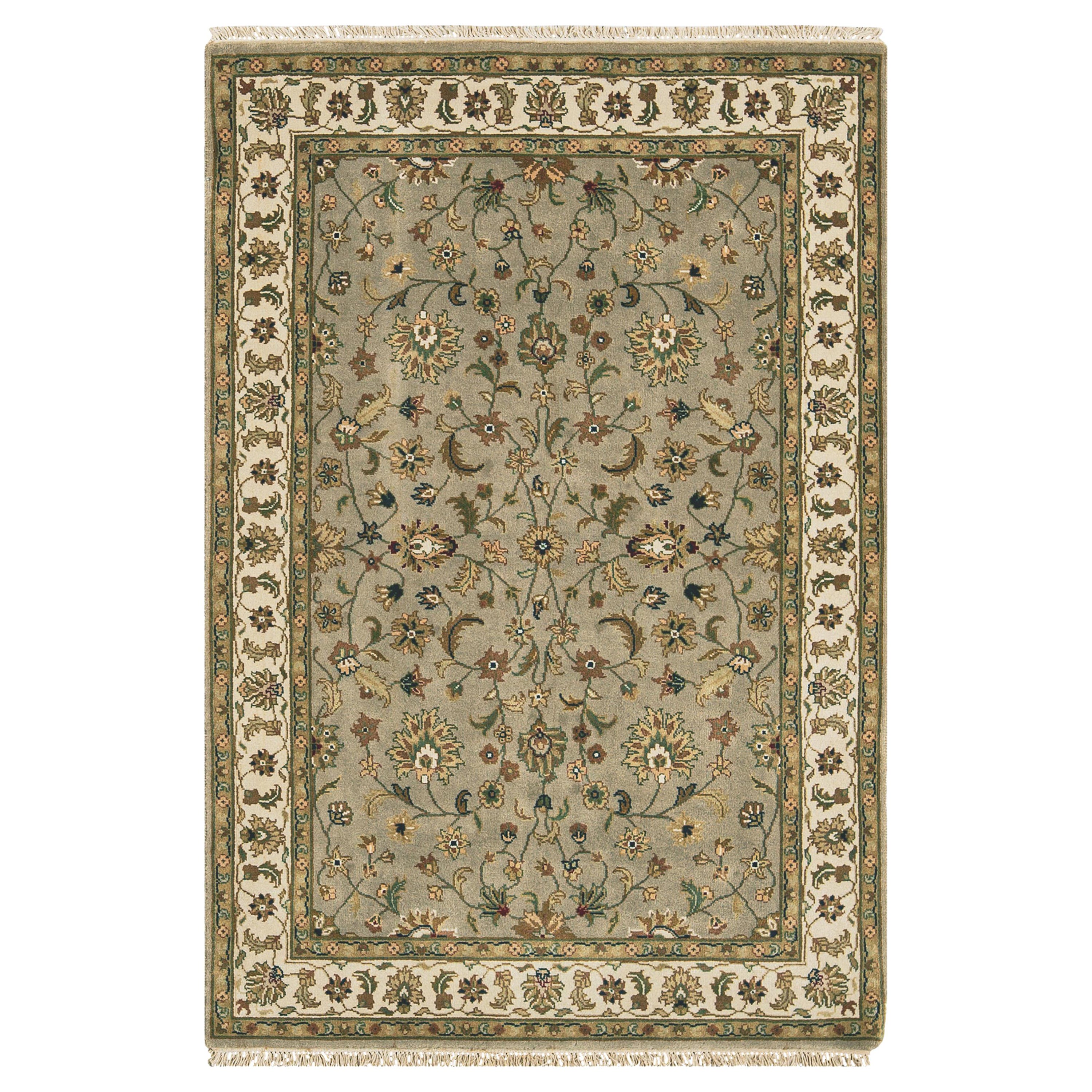 Tapis traditionnel de luxe en laine beige et crème tissé à la main 3''11x6''