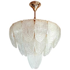 Mid-Century Modern Murano Glass and Plated Gold Chandelier, Mazzega Style