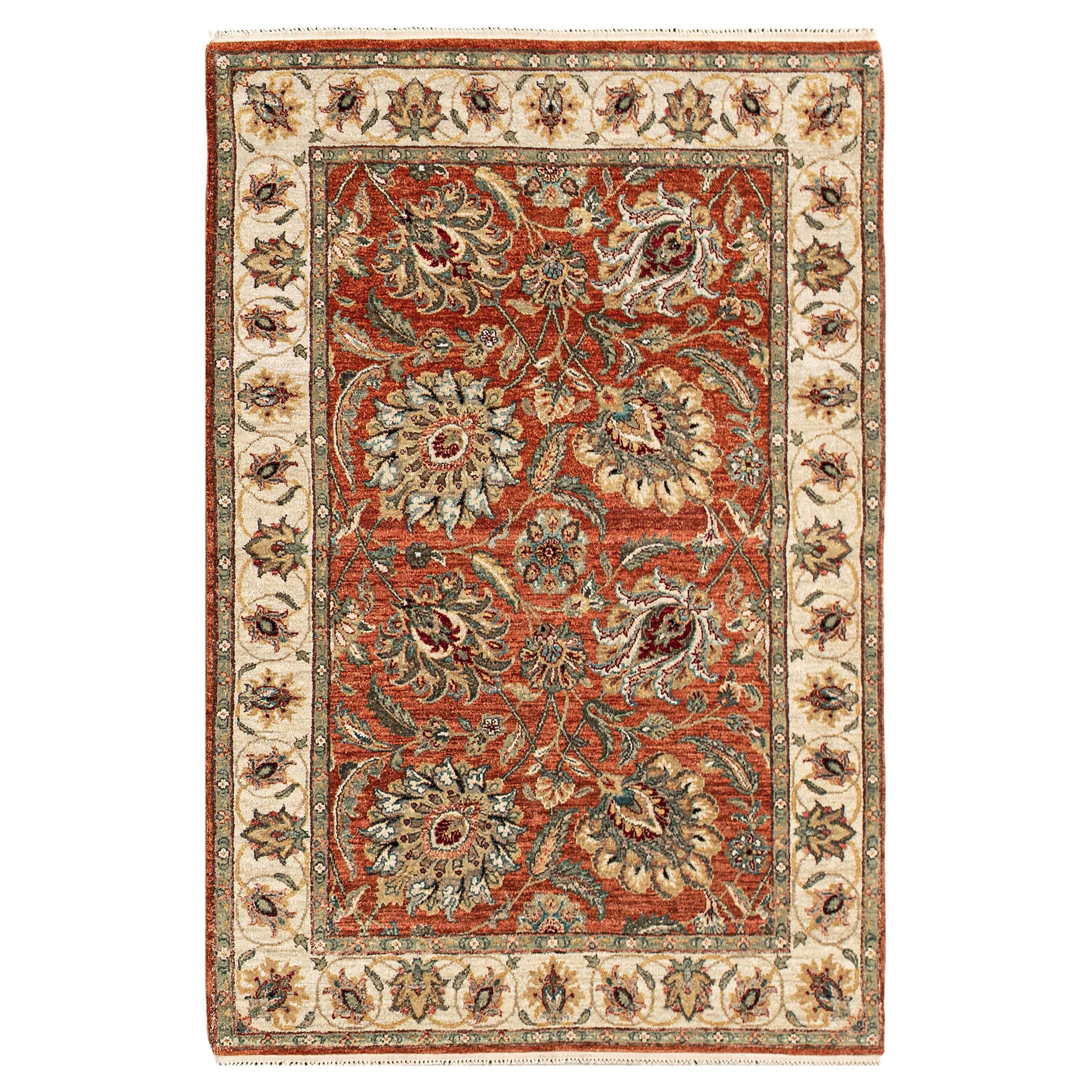 Traditional Handwoven Luxury Wool Rust / Ivory Area Rug For Sale
