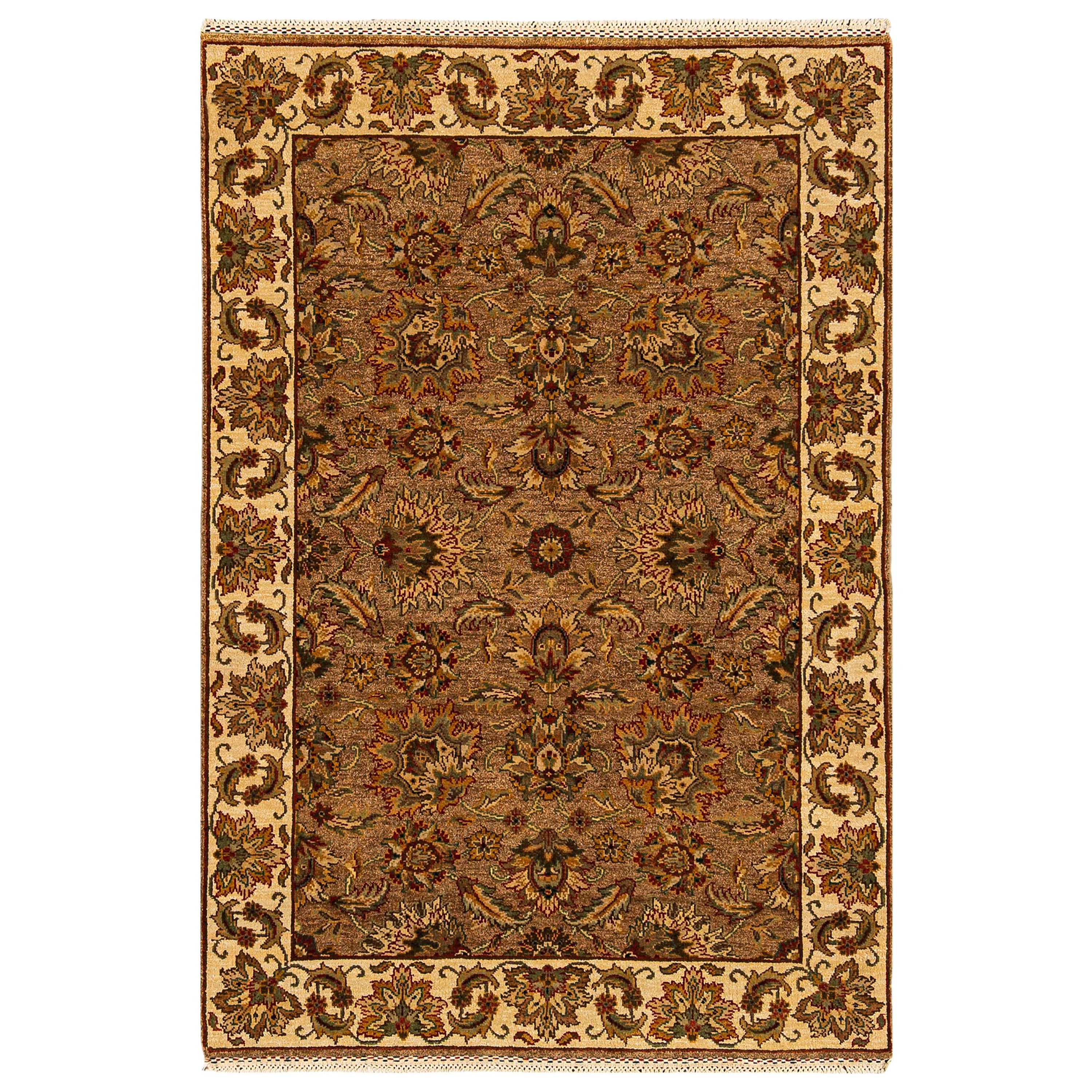 Traditional Handwoven Luxury Wool Brown / Ivory Area Rug For Sale