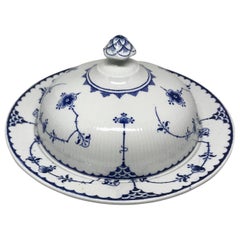 Antique English Blue and White Covered Dish