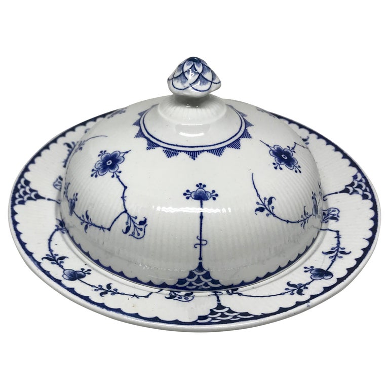 English Blue and White Covered Dish For Sale at 1stDibs