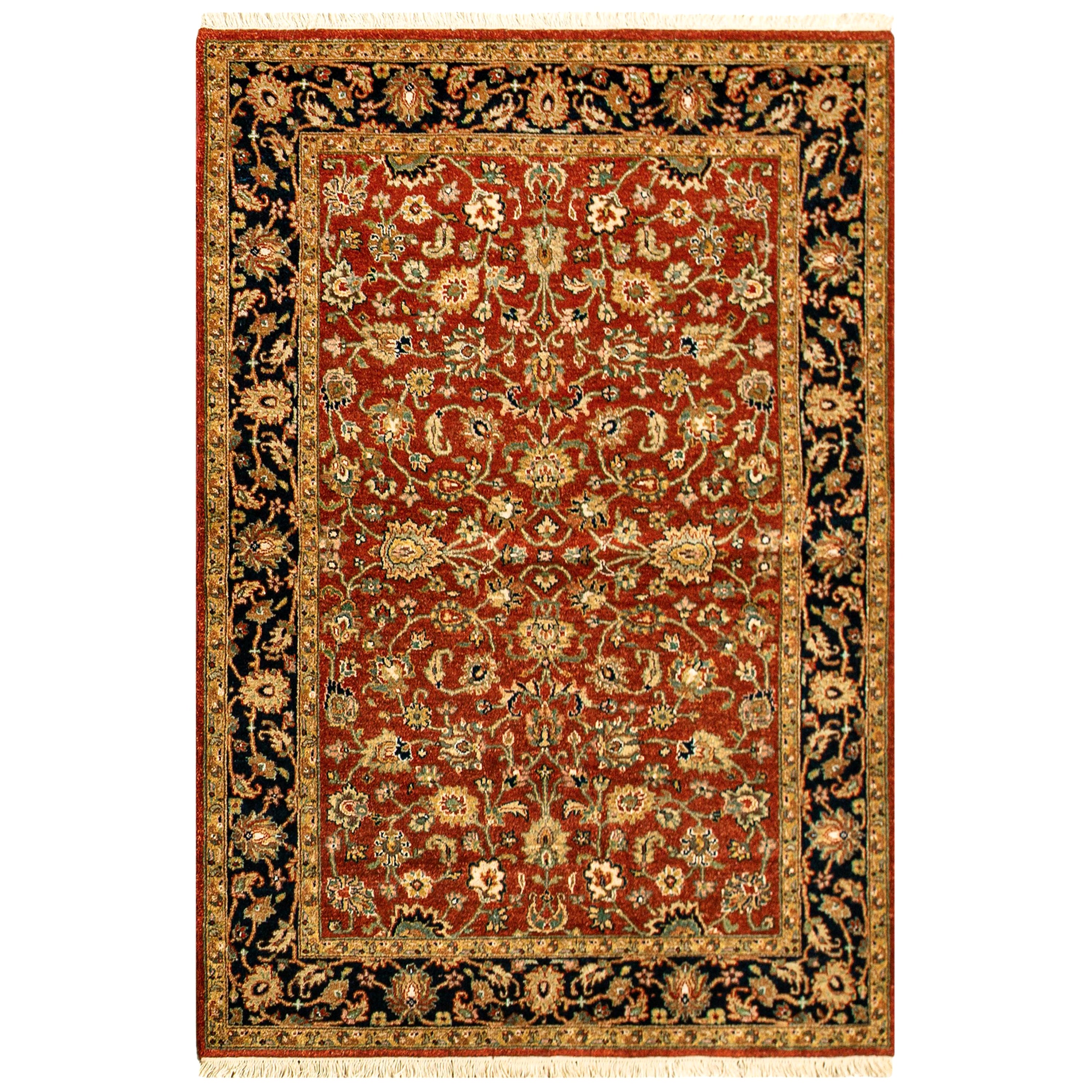 Tapis traditionnel de luxe en laine rouge/noir tissé à la main 3''11x5''7