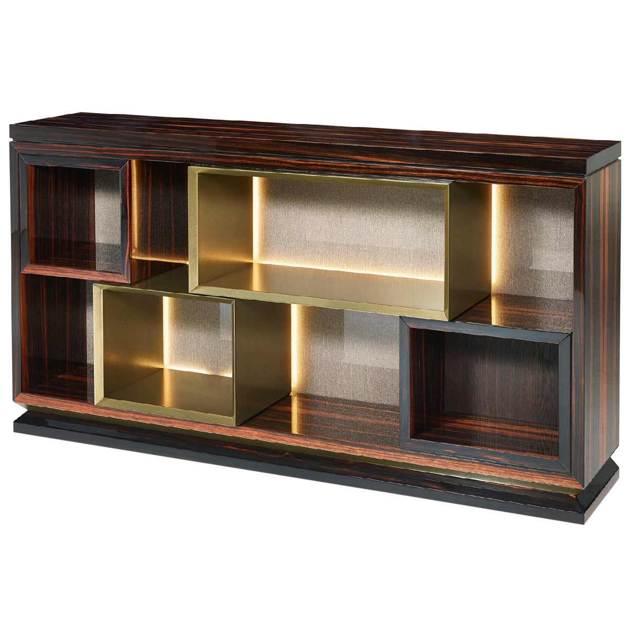 Bookshelf Polished Ebony Finish Back and Side Insert Leather and