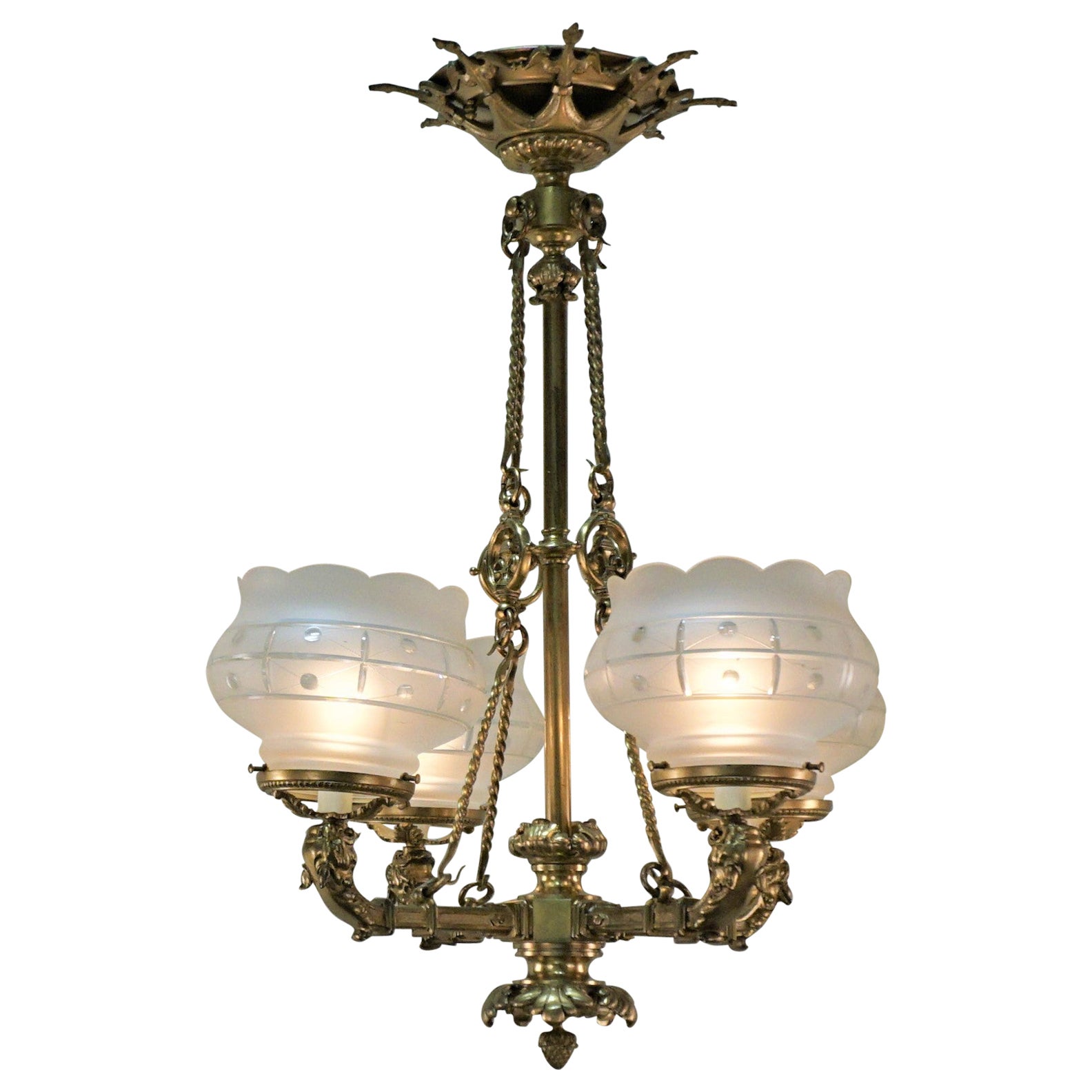 19th Century Brass Gas Chandelier For Sale at 1stDibs