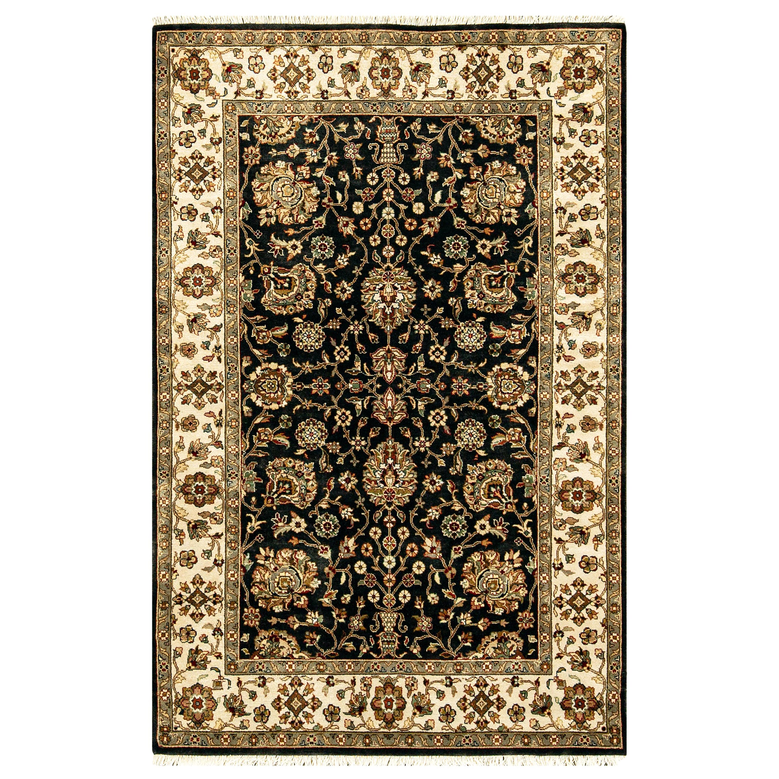 Traditional Handwoven Luxury Wool Navy /  Taupe Area Rug