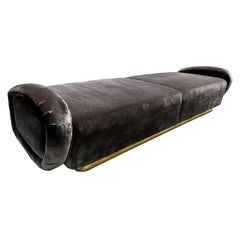 Custom 1960s Italian Style Velvet Sofa or Bench with Brass Base by Adesso Import