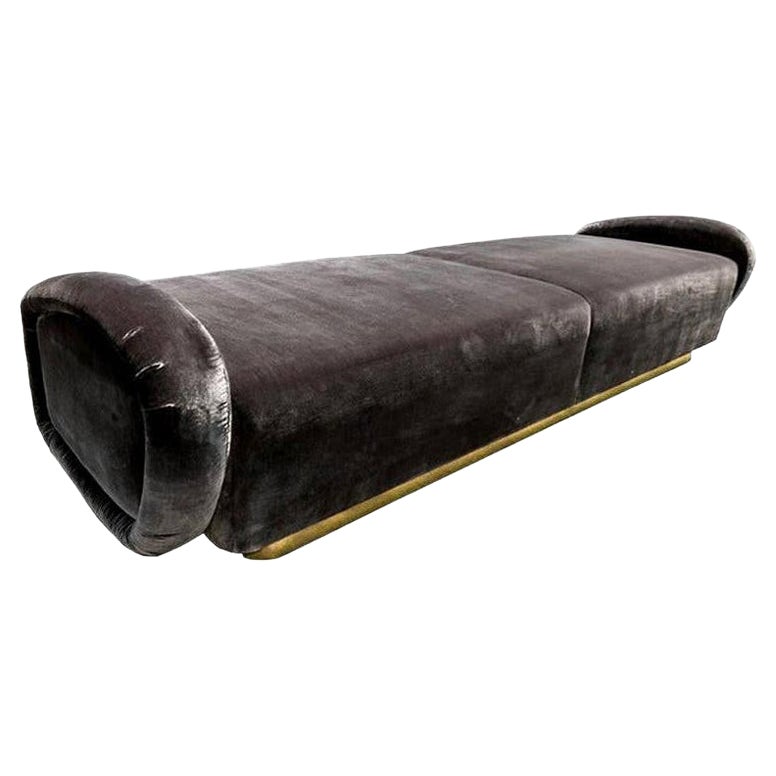 Custom 1960s Italian Style Velvet Sofa or Bench with Brass Base by Adesso Import